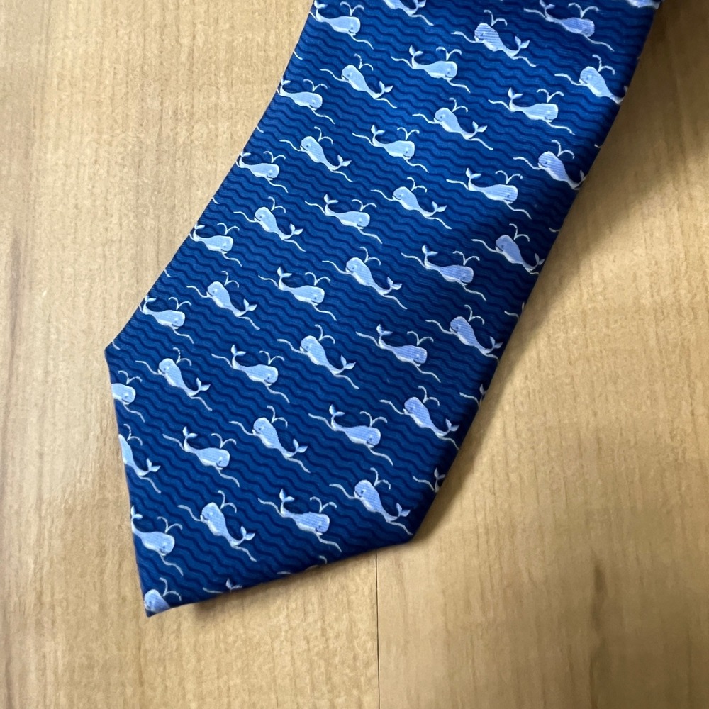 Tommy Hilfiger Tie Men's 100% Silk Whales Blue Coastal Nautical Wedding Beach